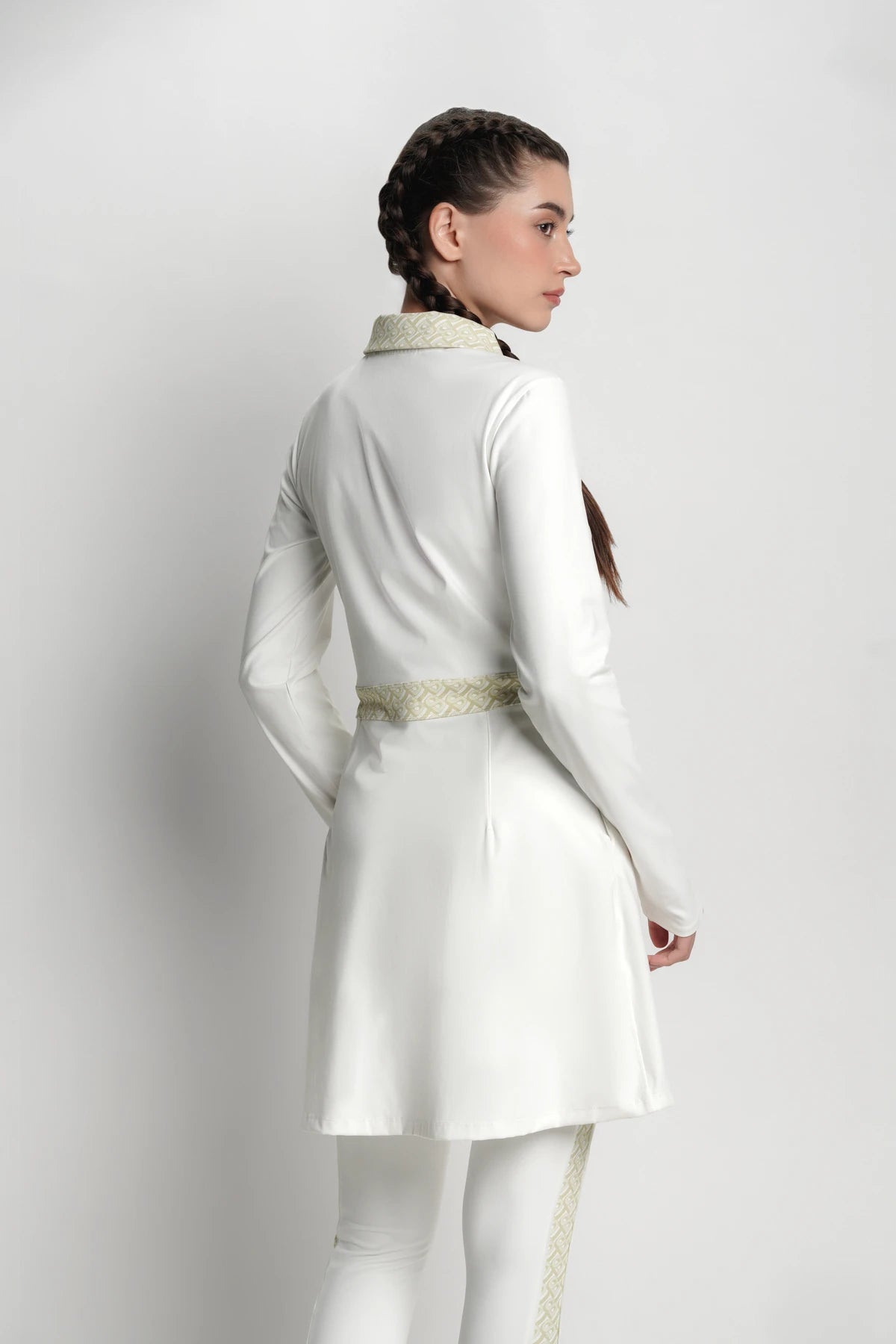 bimu polo dress in vanilla by buttonscarves back view