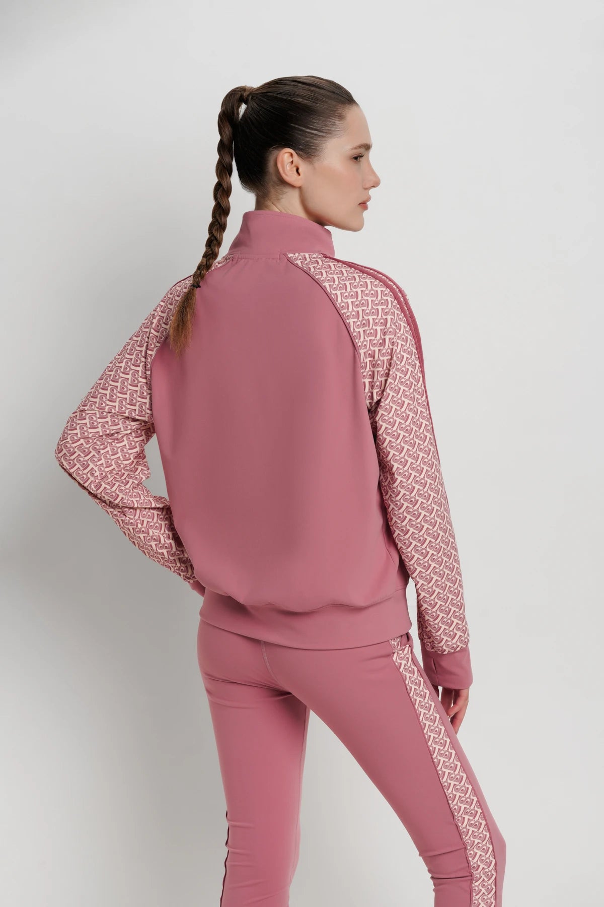 bimu shield jacket in mauvewood by buttonscarves back view