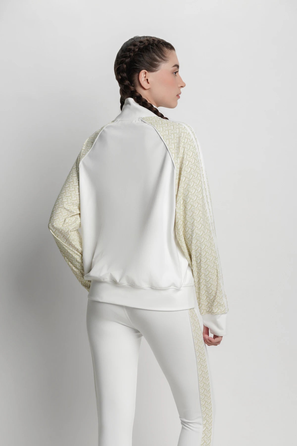 bimu shield jacket in vanilla by buttonscarves back view