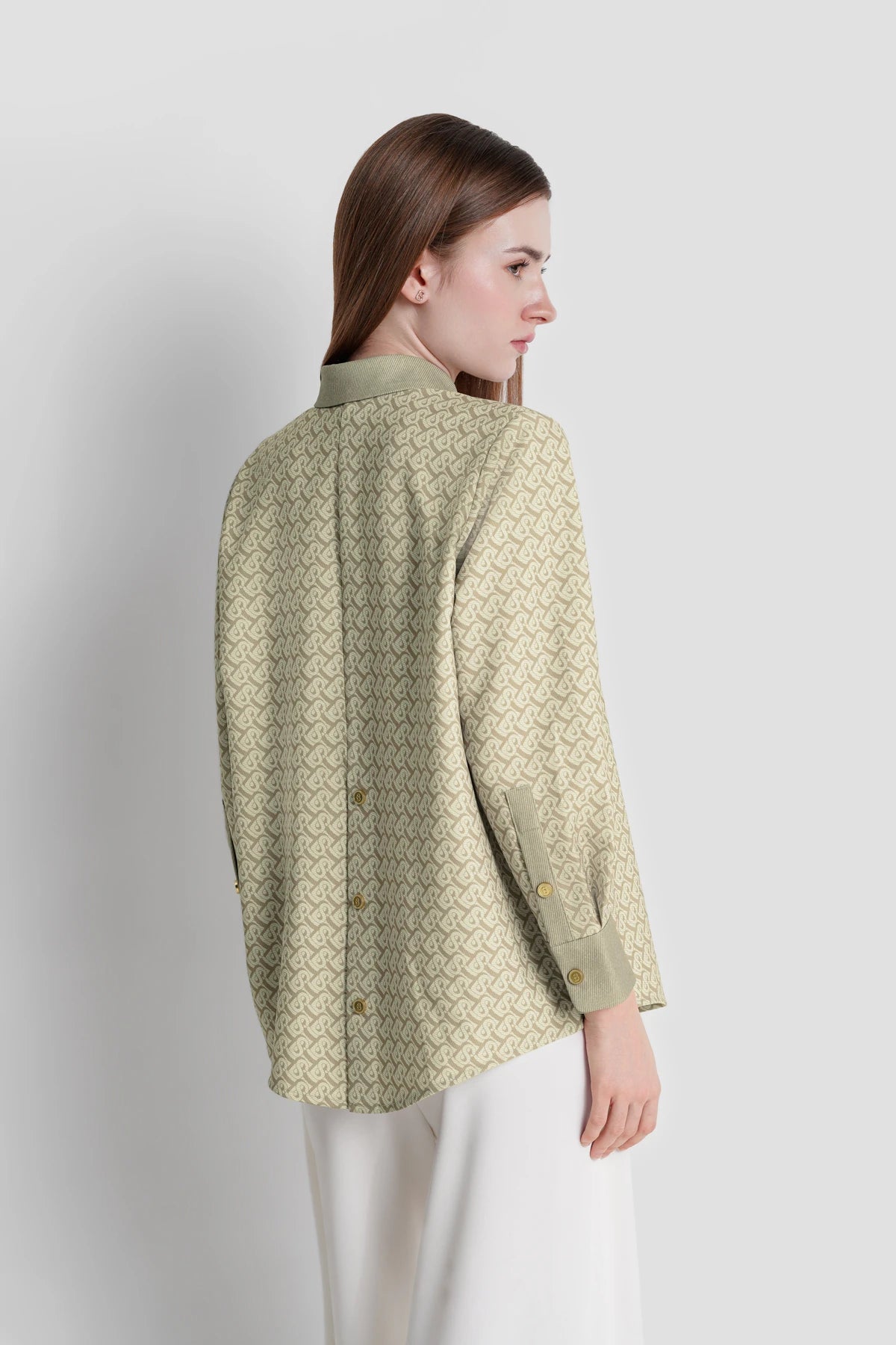 Bimu Twill Back Button Shirt - Beige