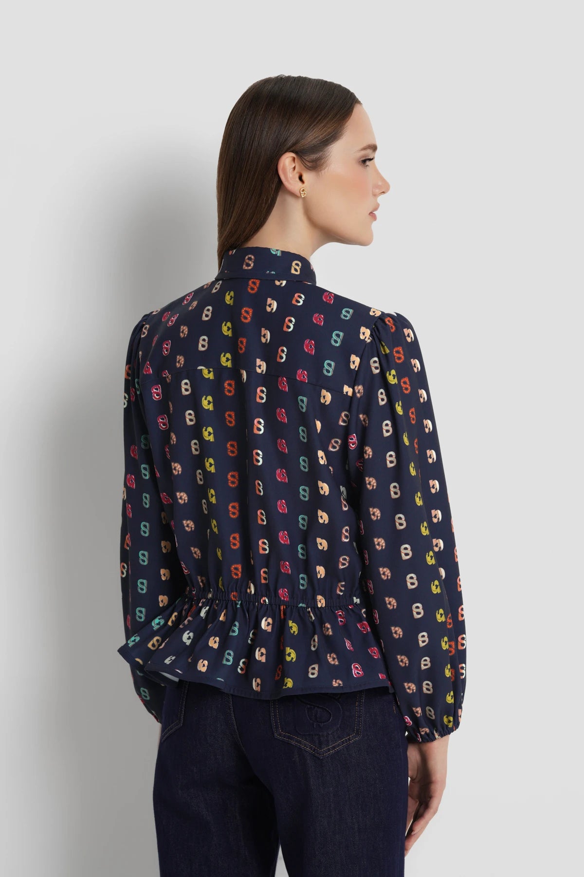 Nagita Peplum Shirt - Navy