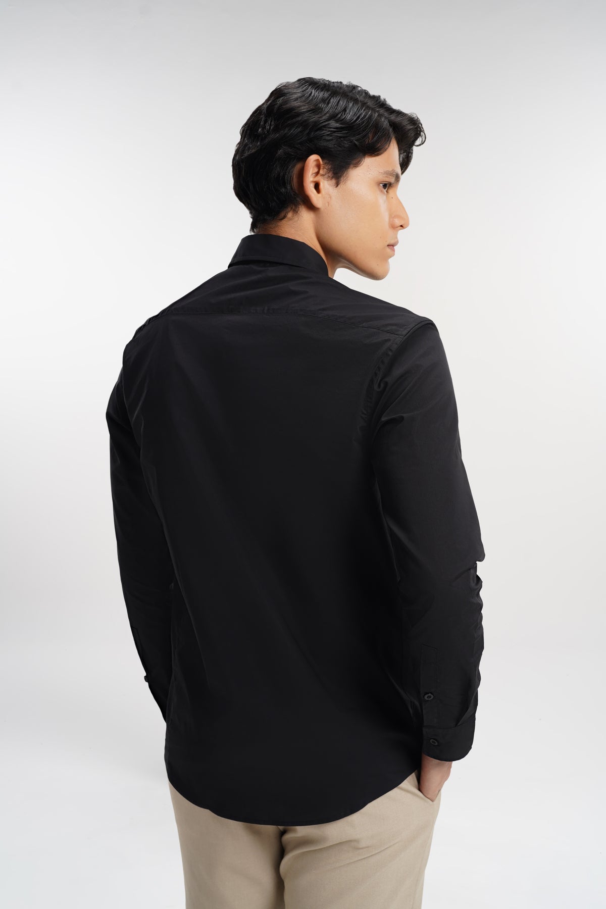 everyday men embroidery shirt in black by buttonscarves back view