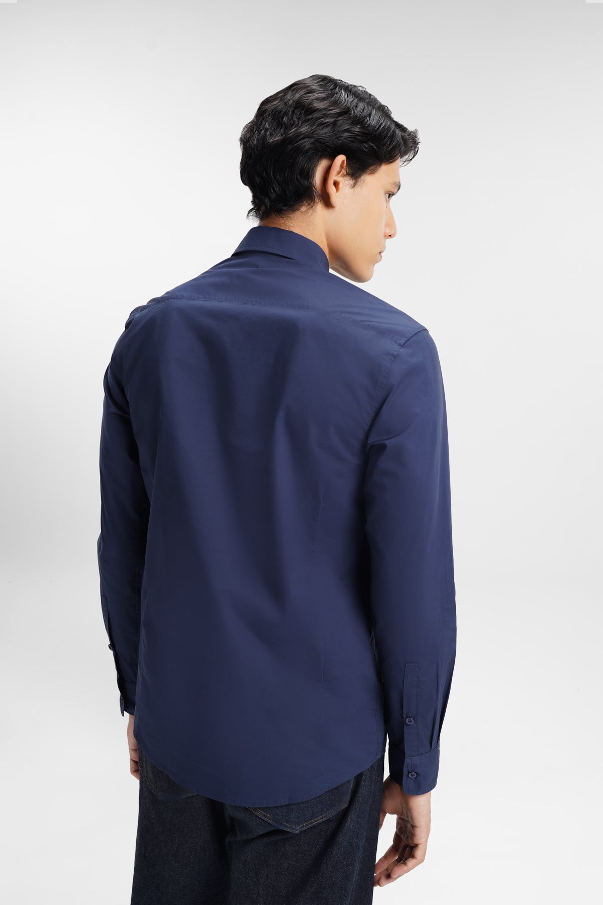 everyday men embroidery shirt in blue by buttonscarves back view