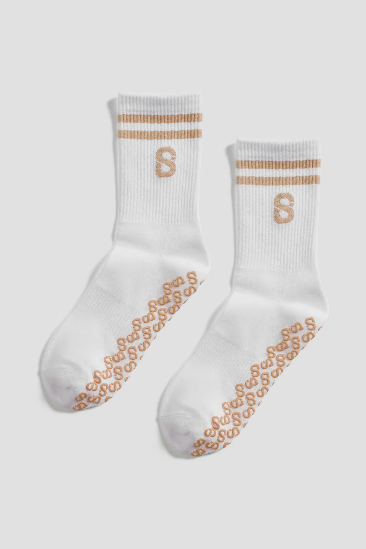 grip socks medium in beige by buttonscarves with all sole silicone