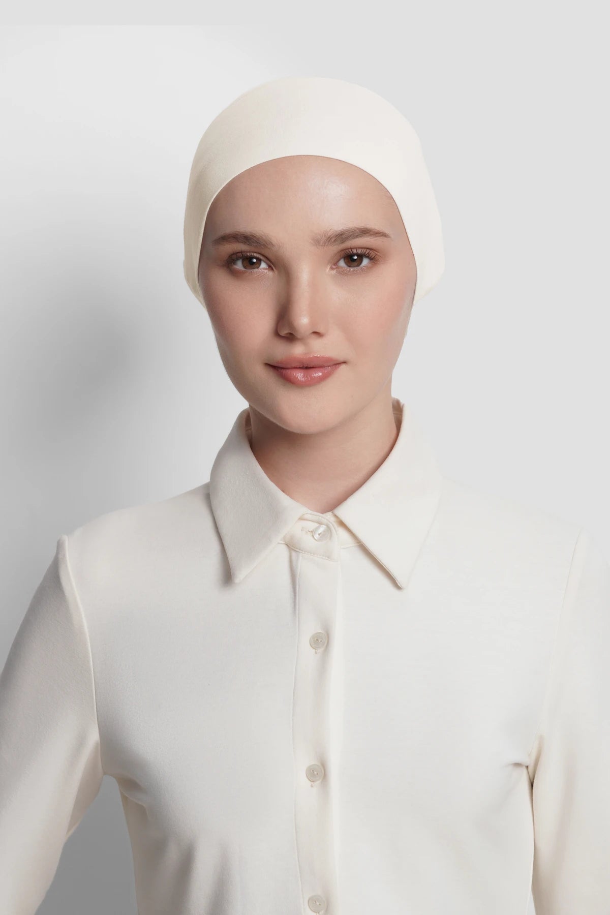 cap inner in egret by buttonscarves front view