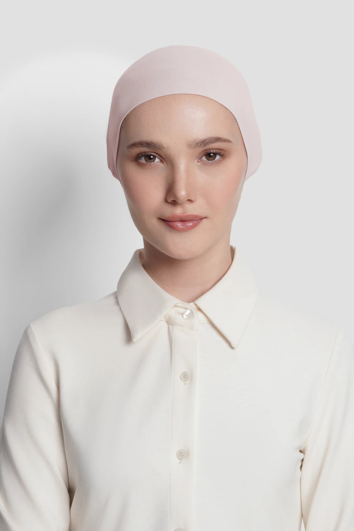 cap inner in whisper pink by buttonscarves front view