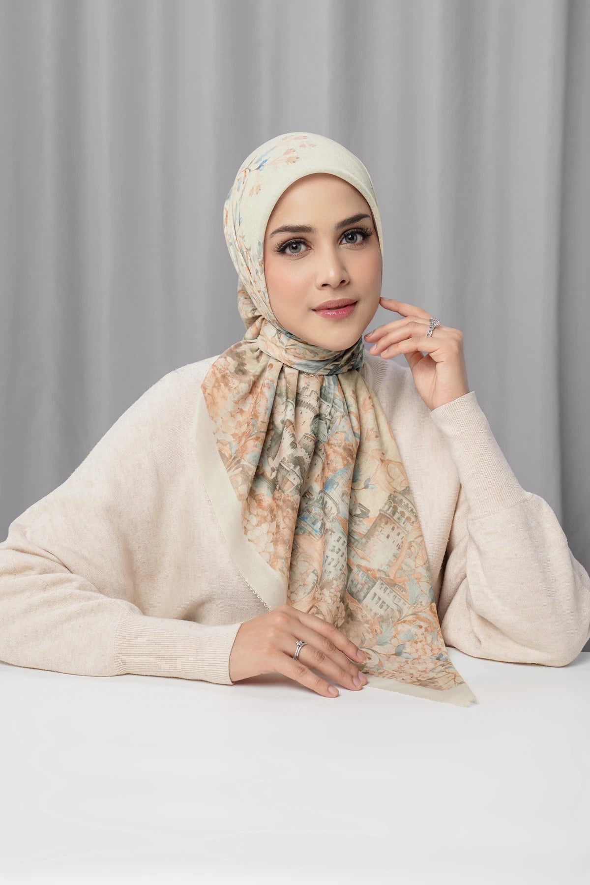 istanbul printed square scarf in dallah by buttonscarves front view