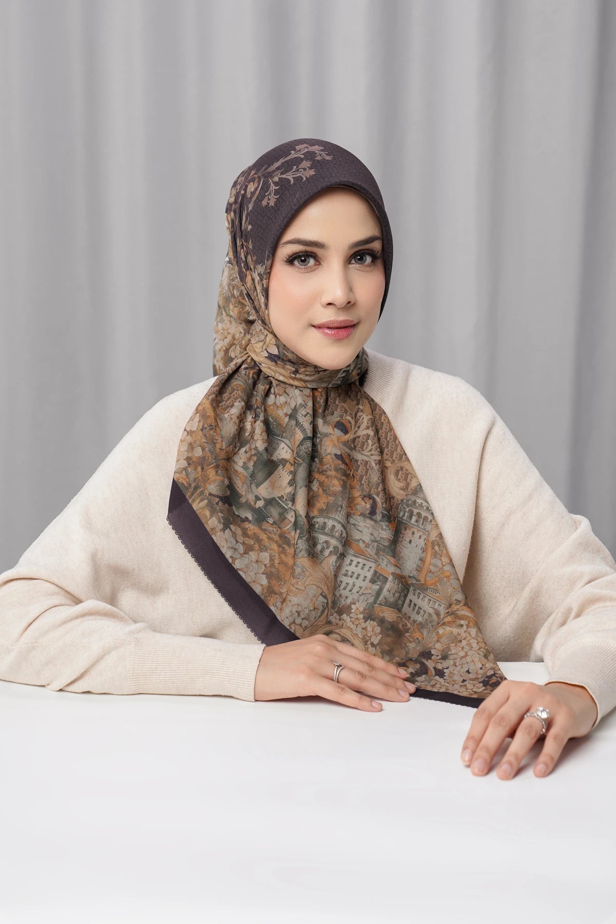 istanbul printed square scarf in kahve by buttonscarves front view