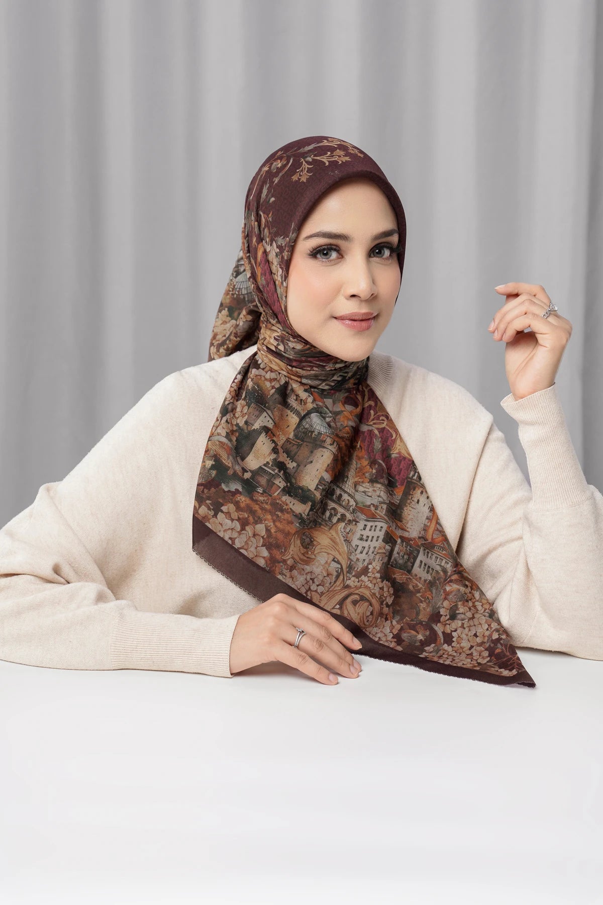 istanbul printed square scarf in taksim by buttonscarves front view