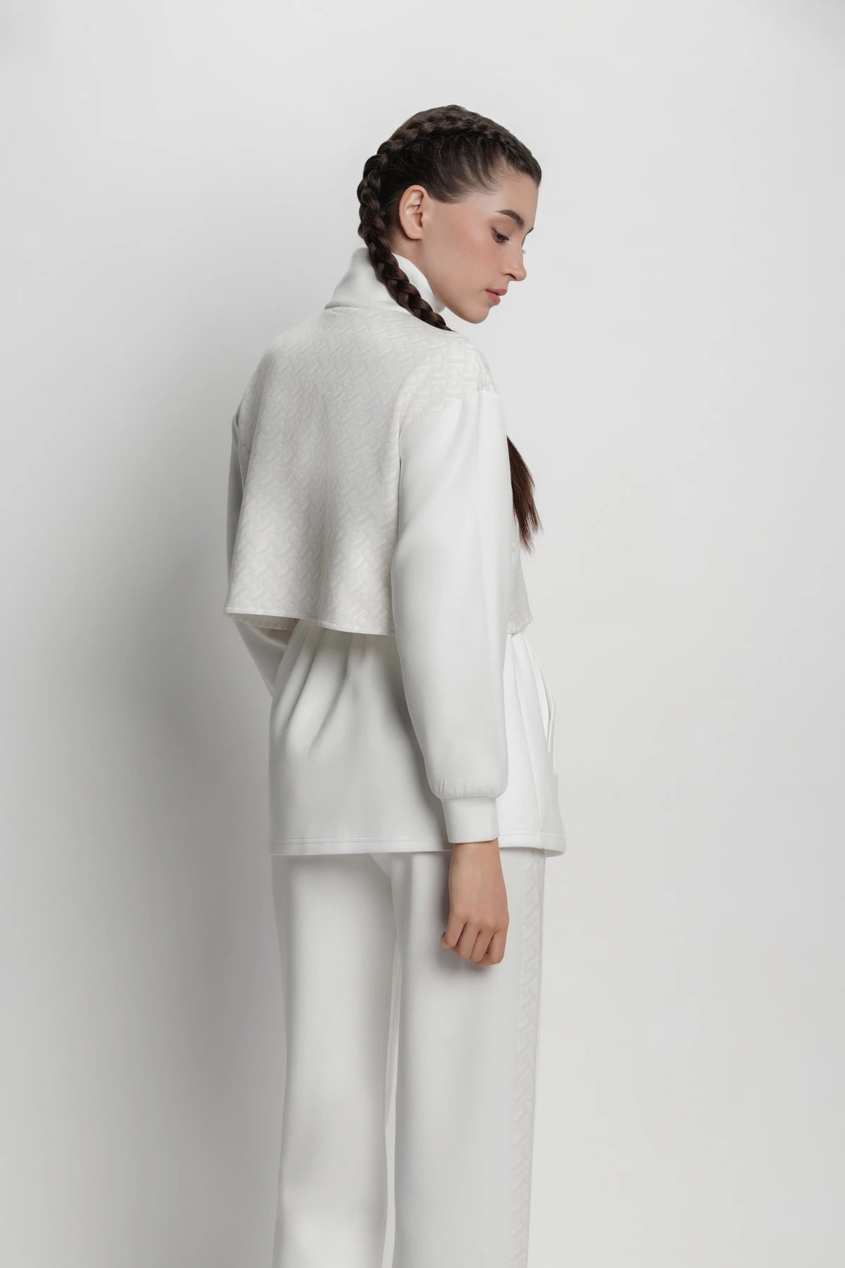 liora drawstring jacket in white by buttonscarves back view