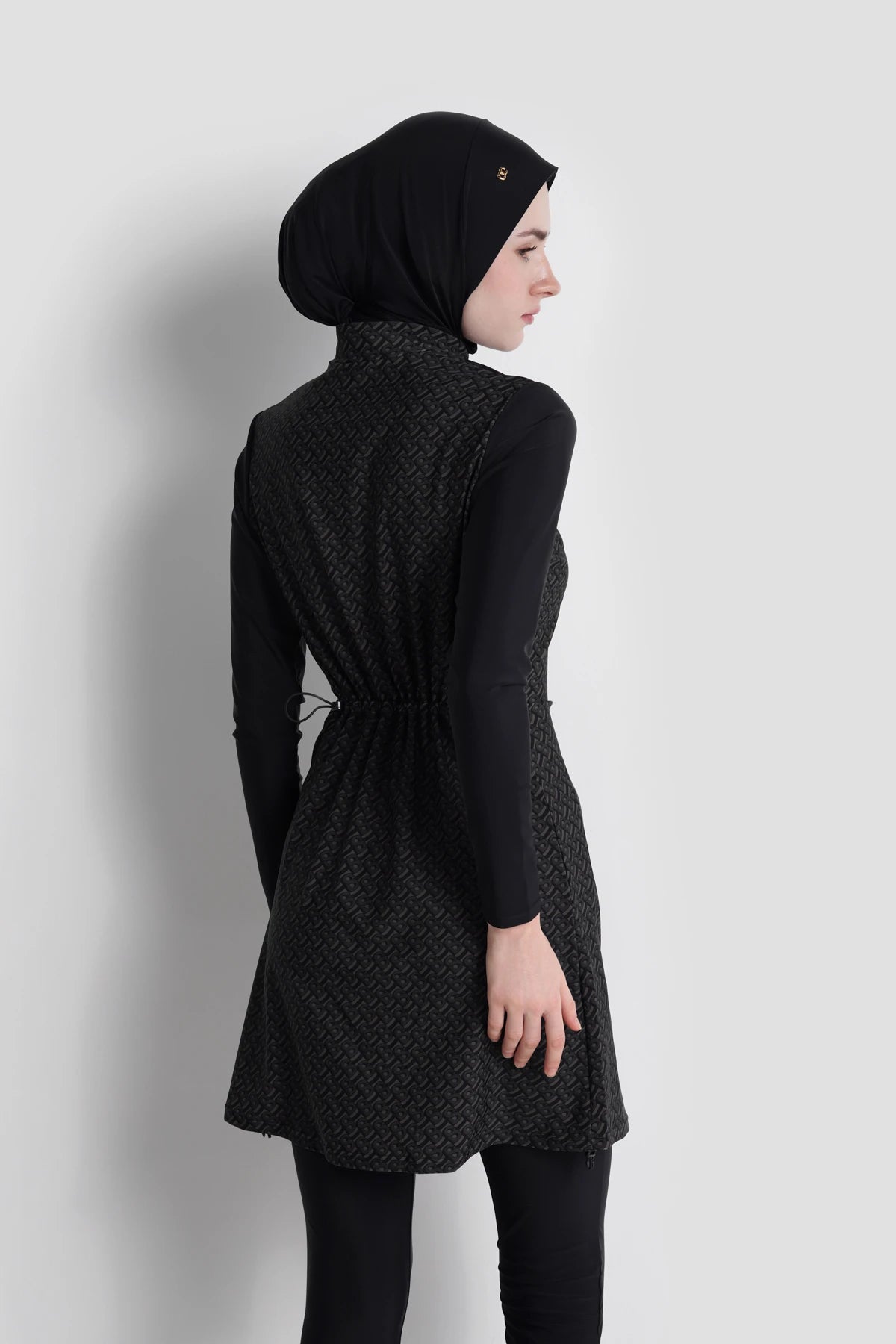 mona signature swimsuit in black by buttonscarves back view