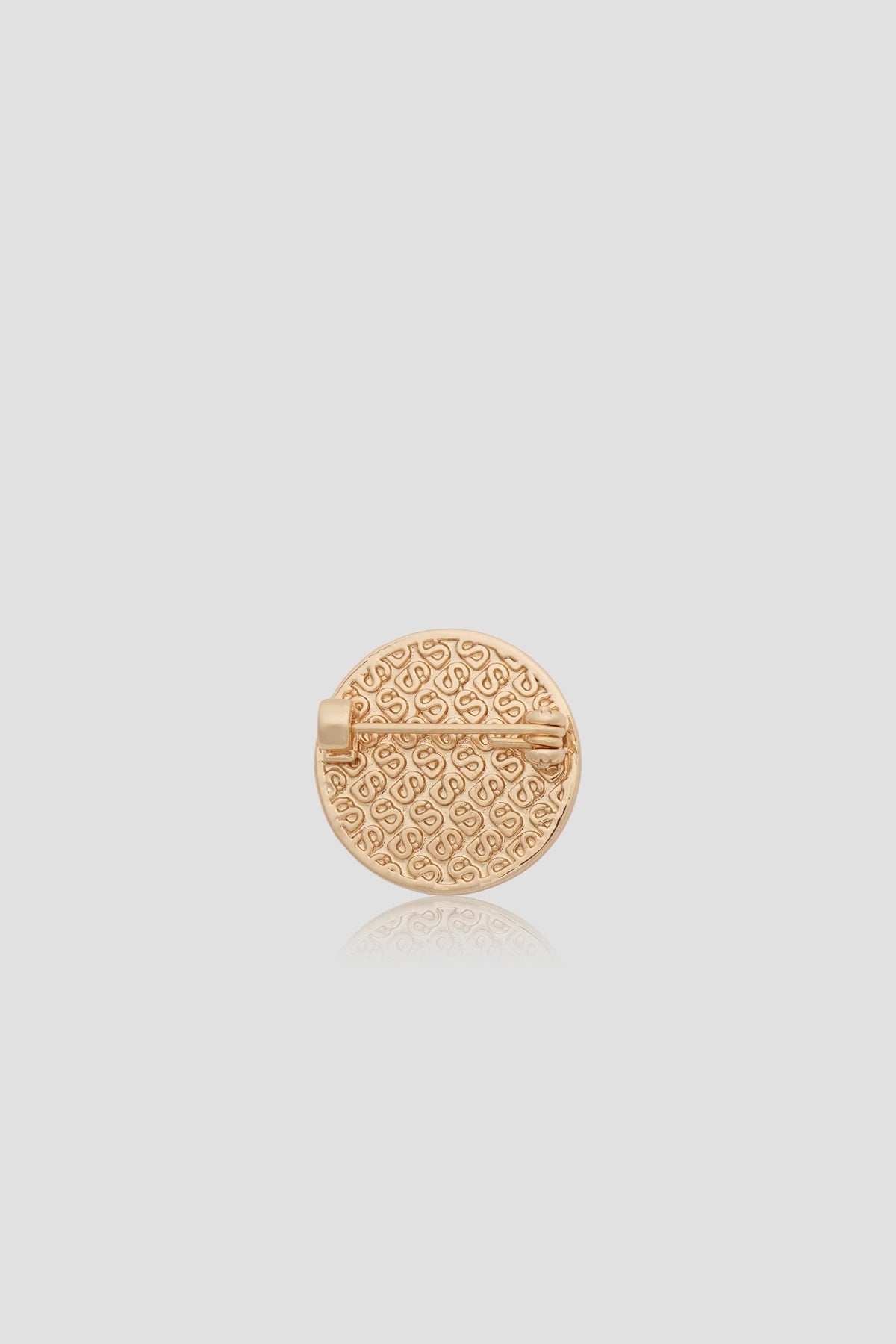 round pin brooch 03 in brown gold by buttonscarves back view