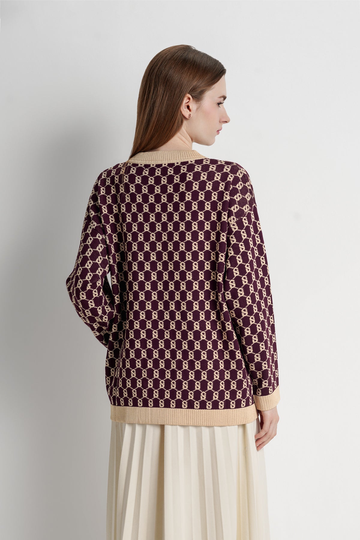 Signature Monogram Cardigan - Dark Plum
