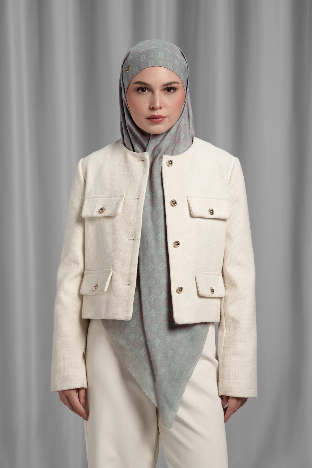 Songket Tie Back Square - Fog