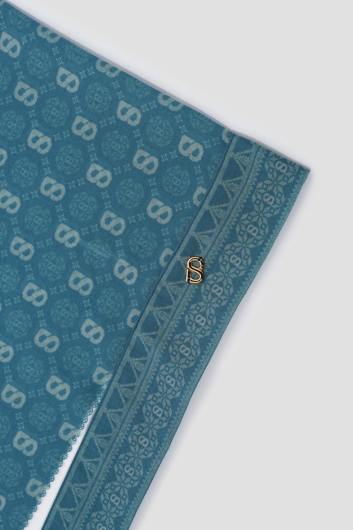 songket tie back shawl in indigo by buttonscarves pattern detail