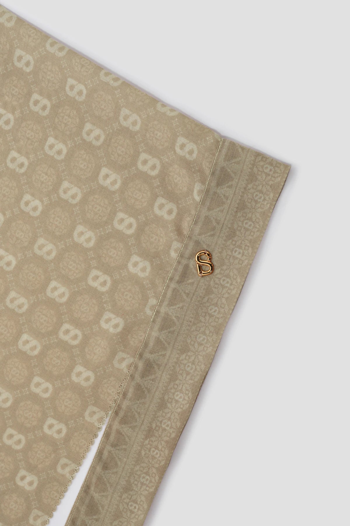 songket tie back shawl in sand by buttonscarves pattern detail
