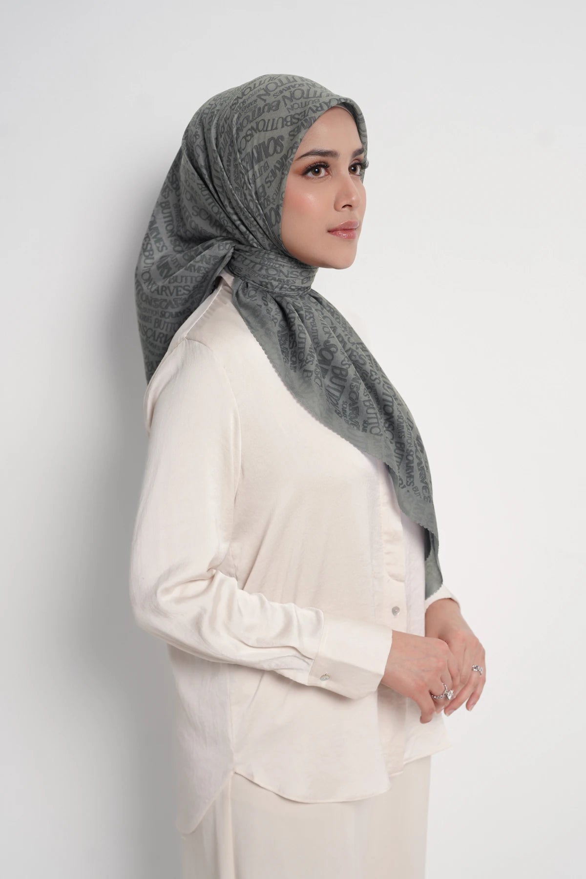 waves monogram printed square scarf in stormy by buttonscarves side view