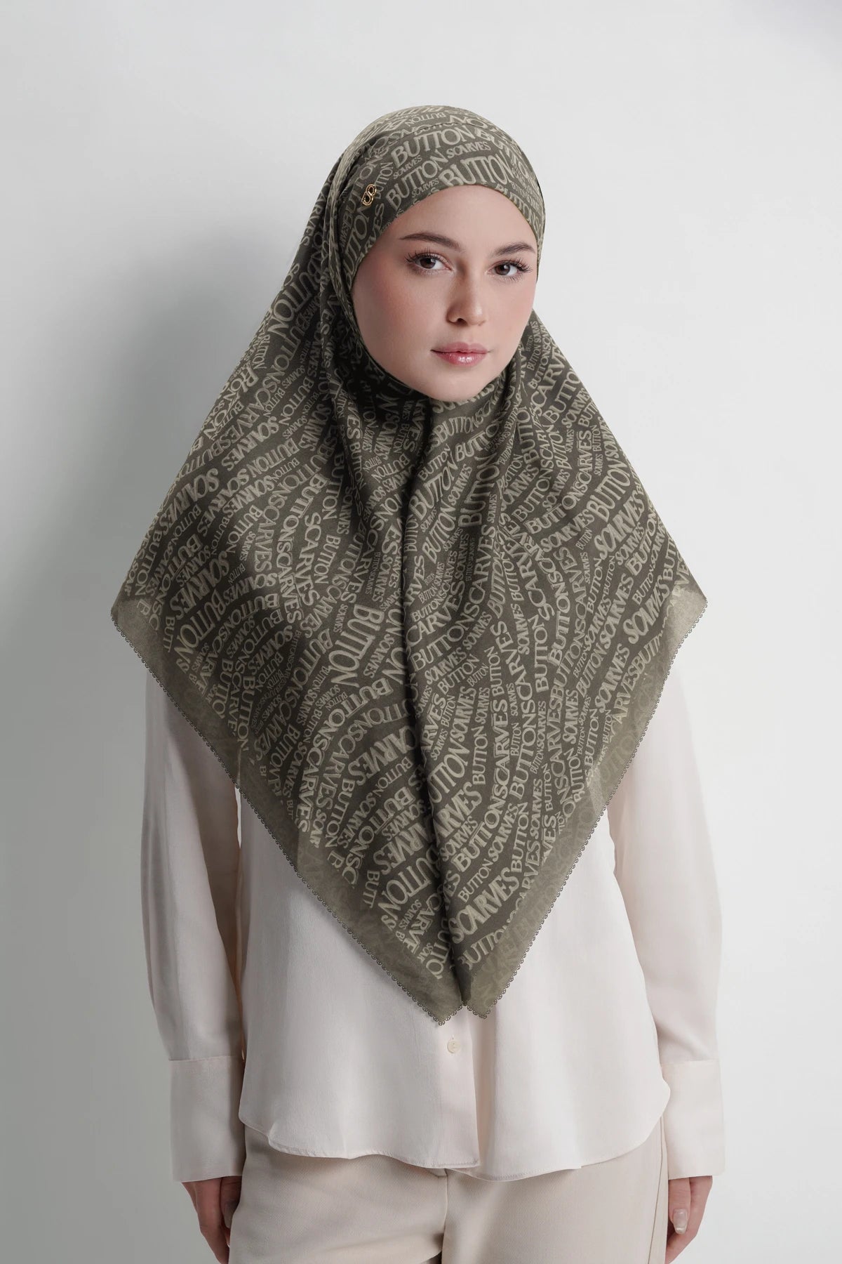 waves monogram tie back scarf in seal brown by buttonscarves style look