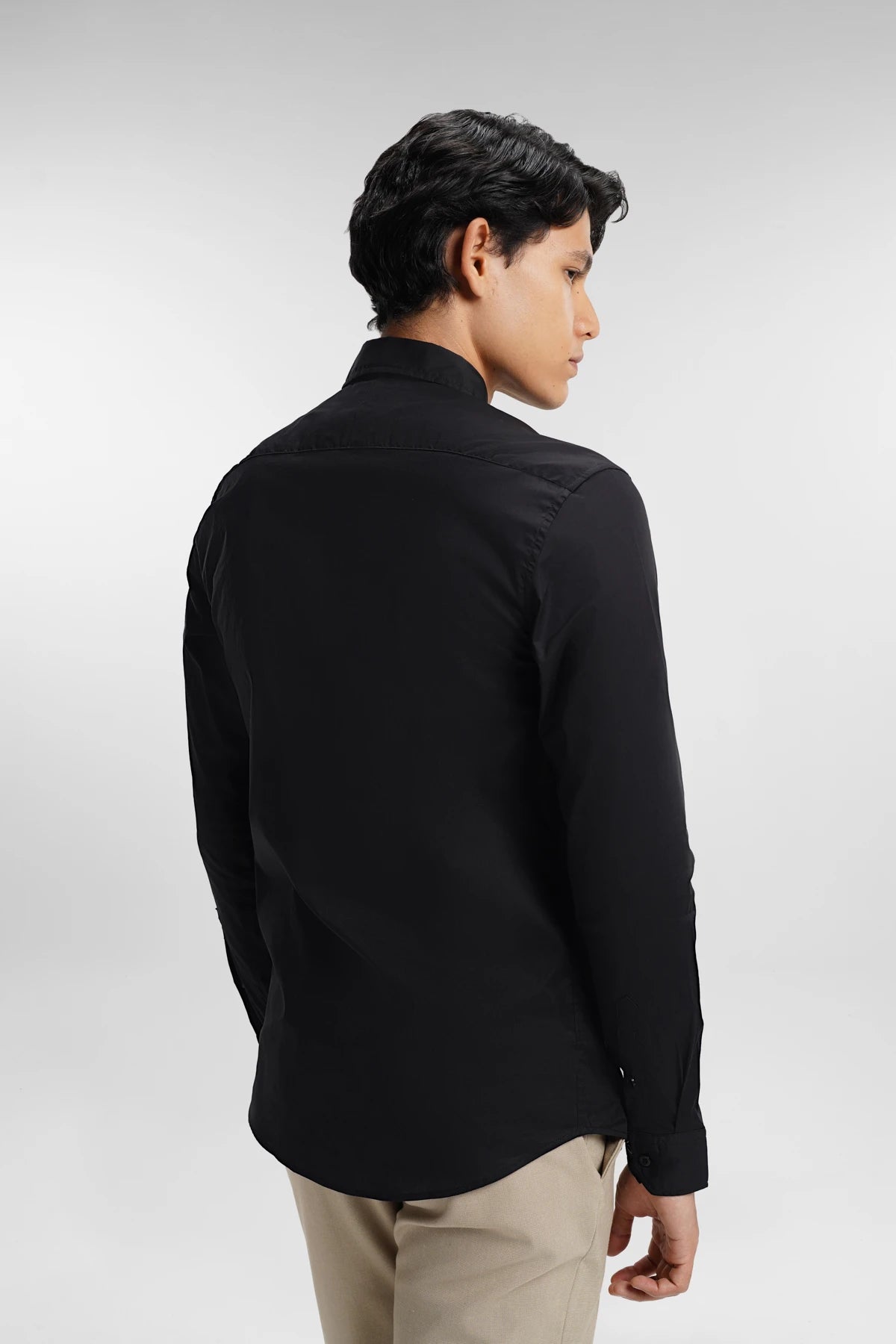 everyday men embroidery long sleeve shirt in black by buttonscarves back view
