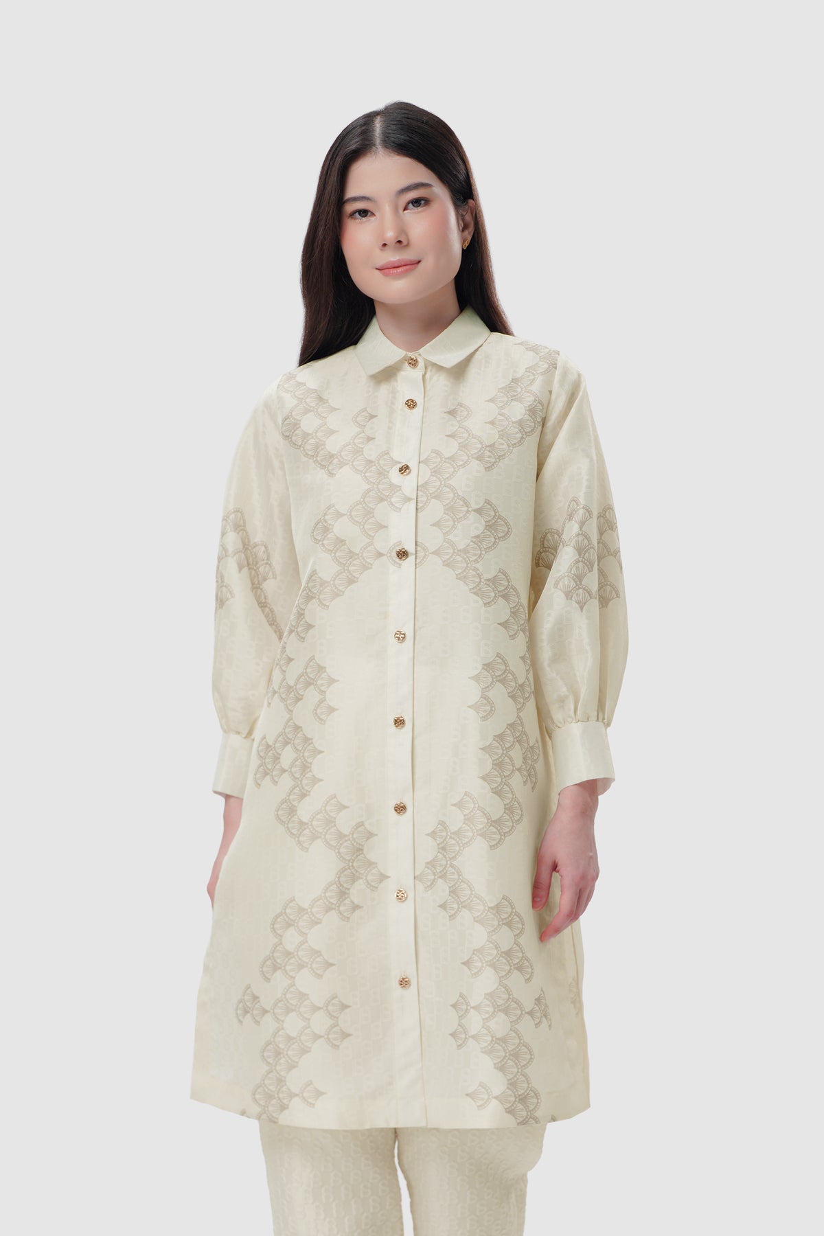 Signature Jacquard Printed Tunic - Ecru Dove