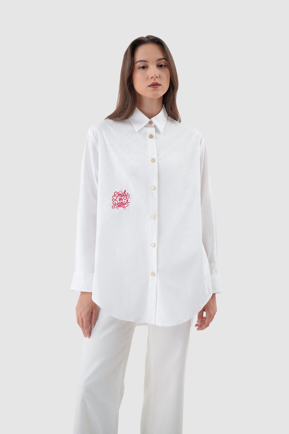 Parisian Embroidery Oversized Shirt - White