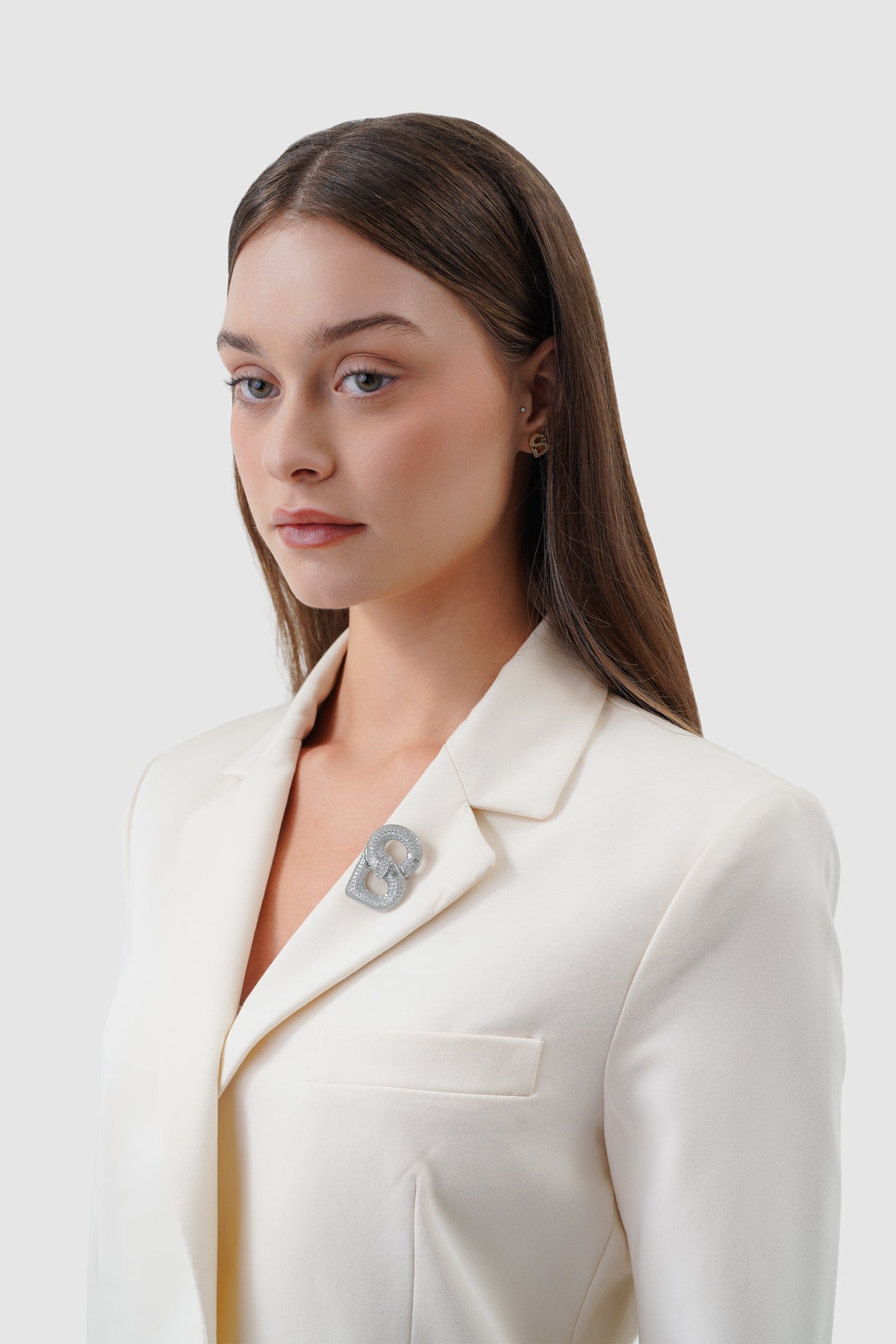 Alma Twist Crystal Brooch - Silver