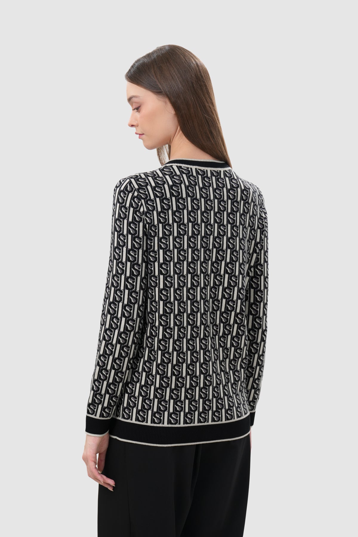 Leena Monogram Cardigan - Black