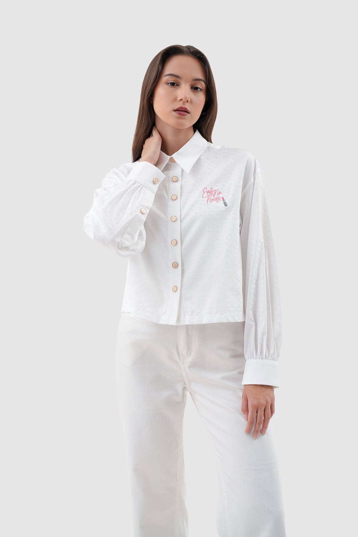 Parisian Embroidery Crop Shirt - White