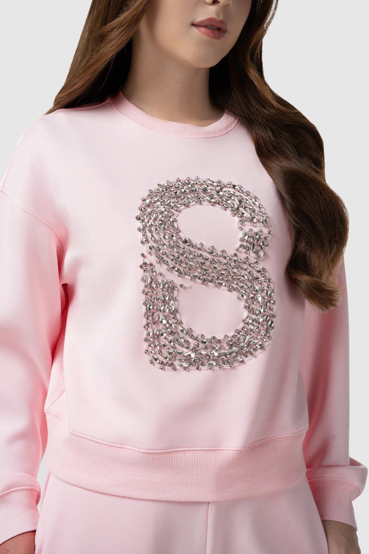 Signature Embellished Crop Sweatshirt - Pink