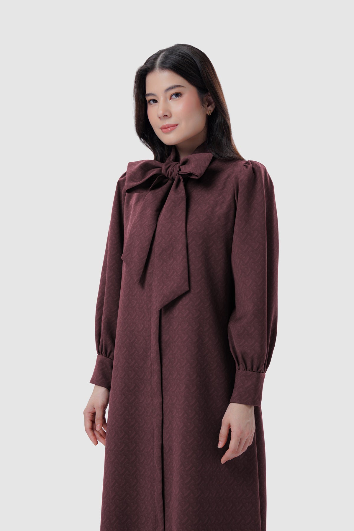 Noura Bow Dress - Deep Maroon