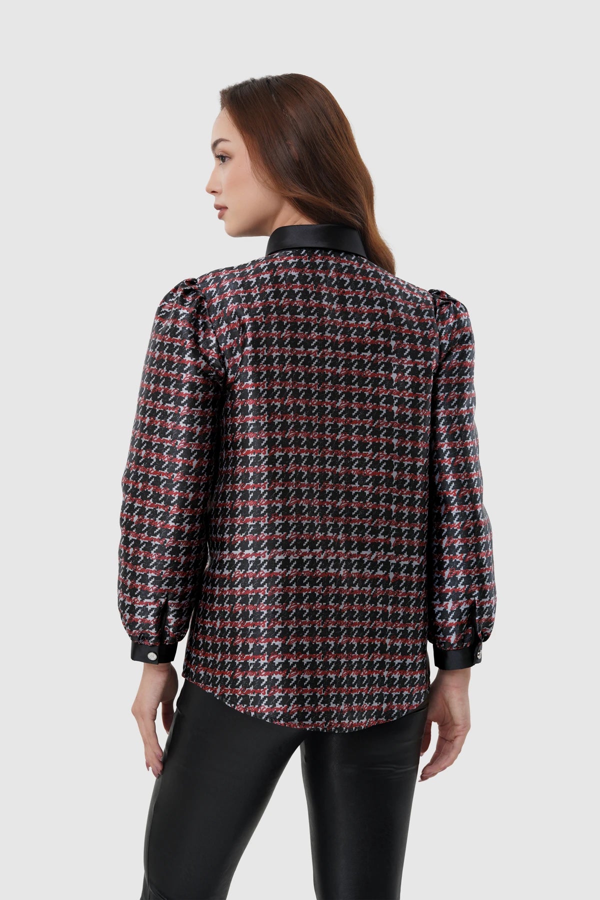 The Editor Houndstooth Shirt - Charcoal Grey