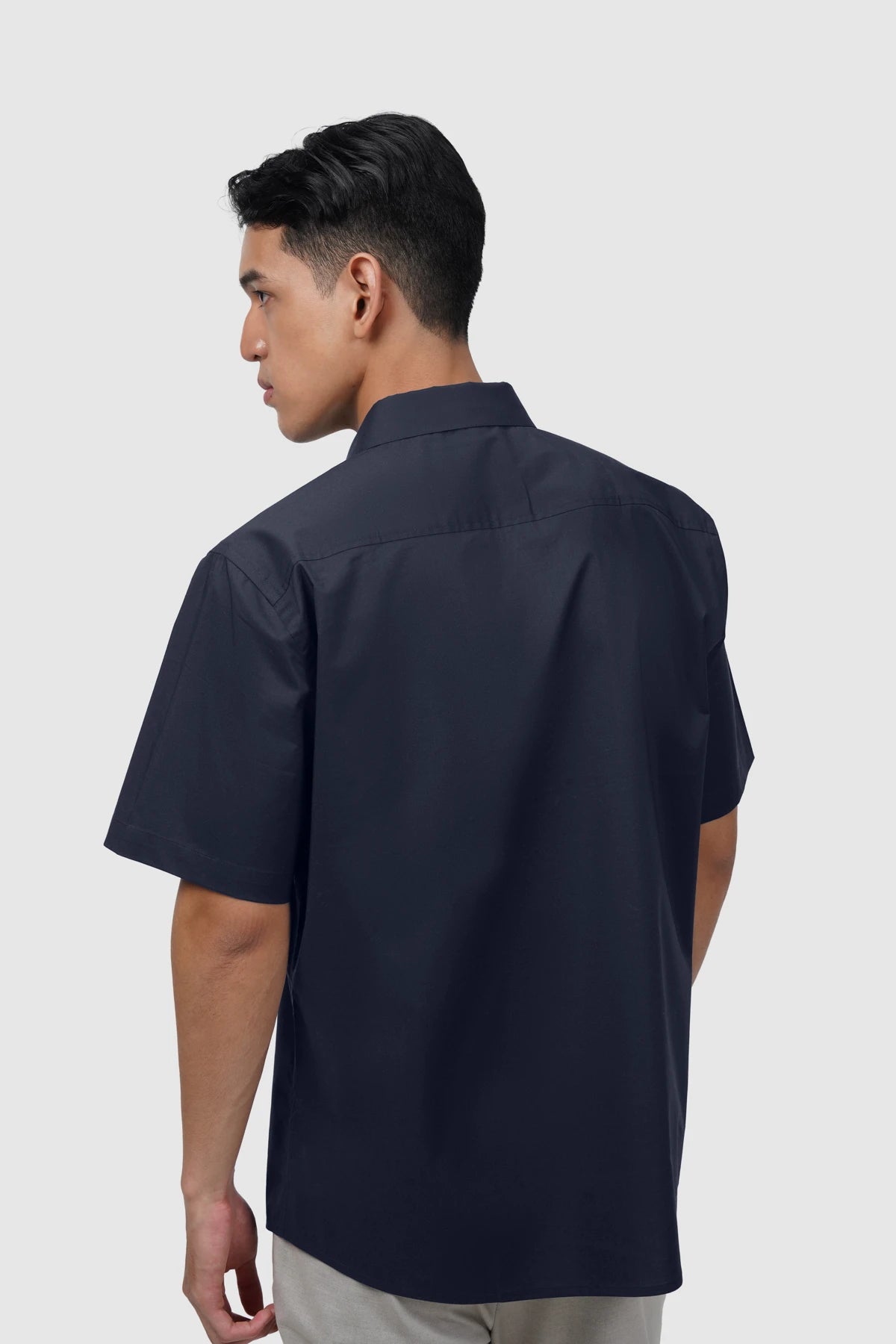 Signature Men Poplin Shirt Short Sleeve - Navy