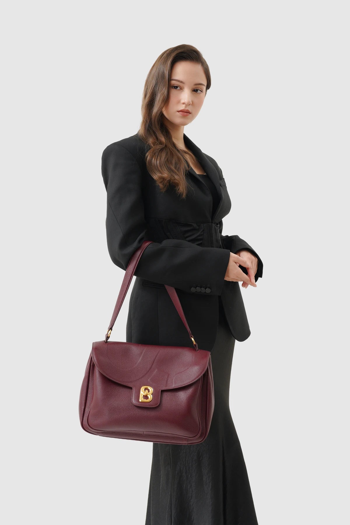 Savina Bag - Pebble Leather - Dark Cherry