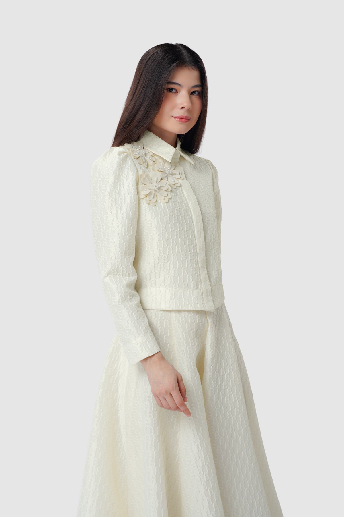 Signature Jacquard Crop Shirt - Ecru