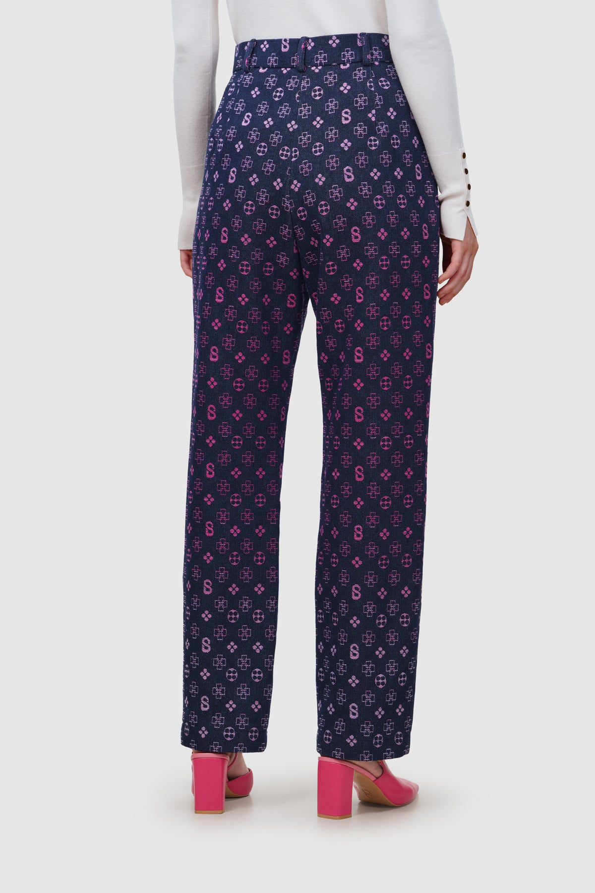 Monogram Denim Pants - Fuchsia