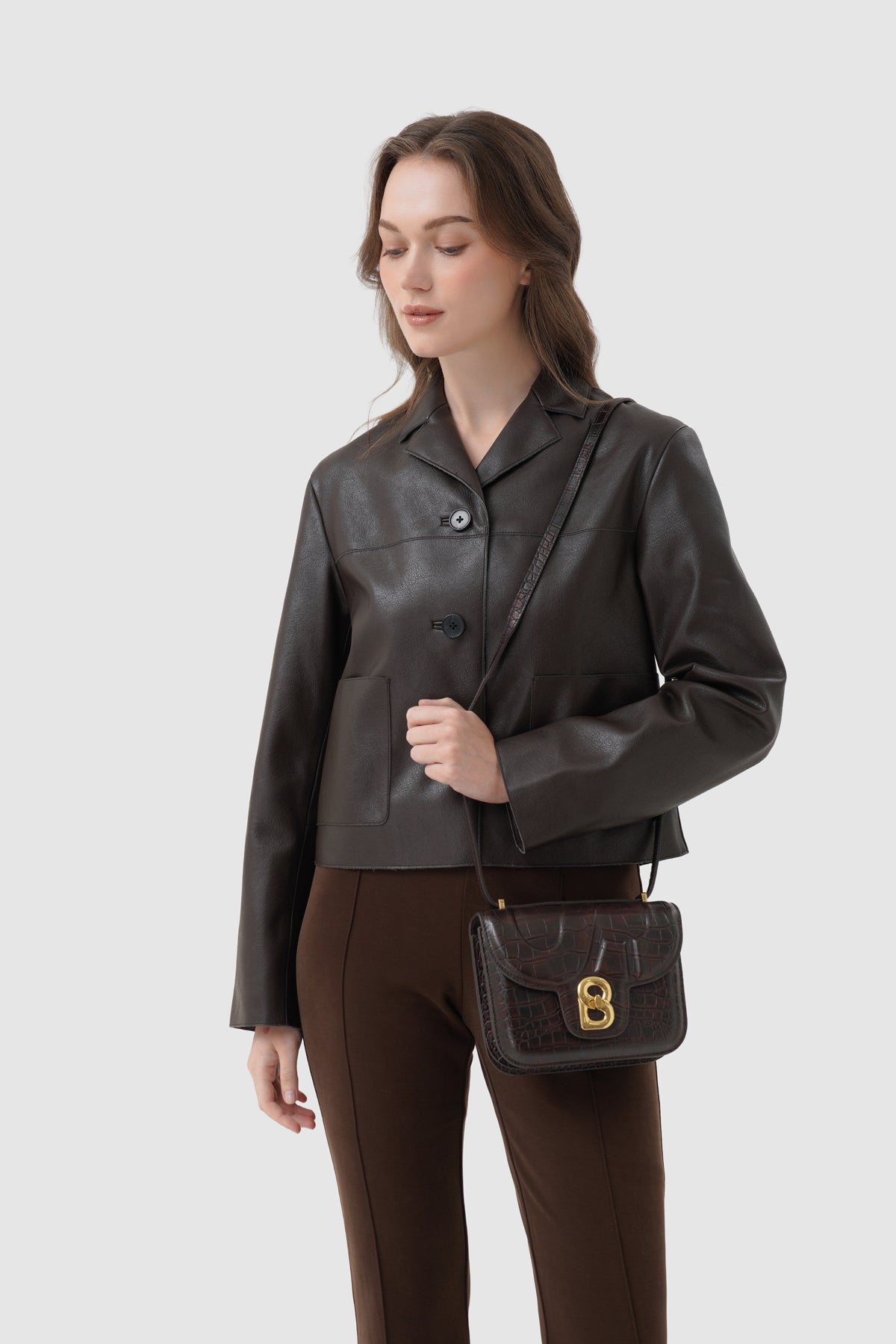Alba Bag - Dark Chocolate in Croco
