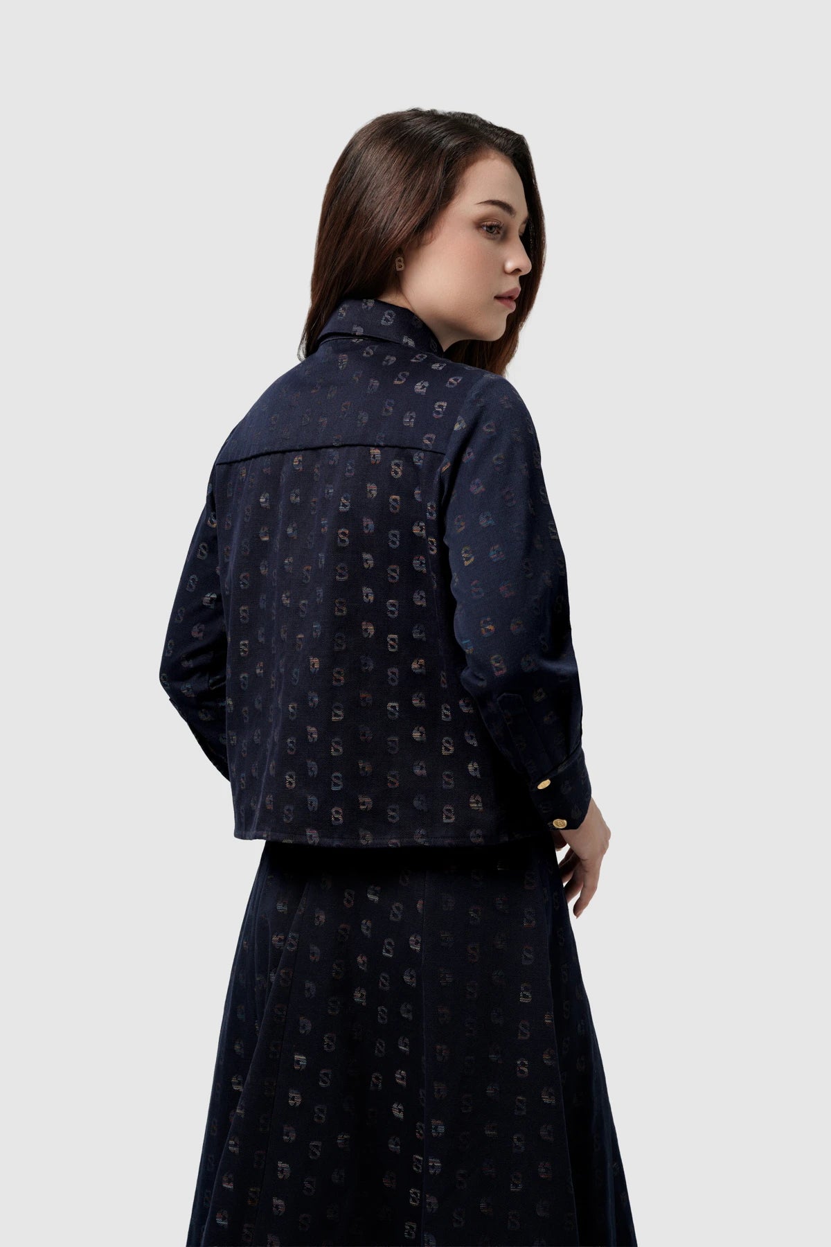 Nagita Denim Crop Shirt - Navy