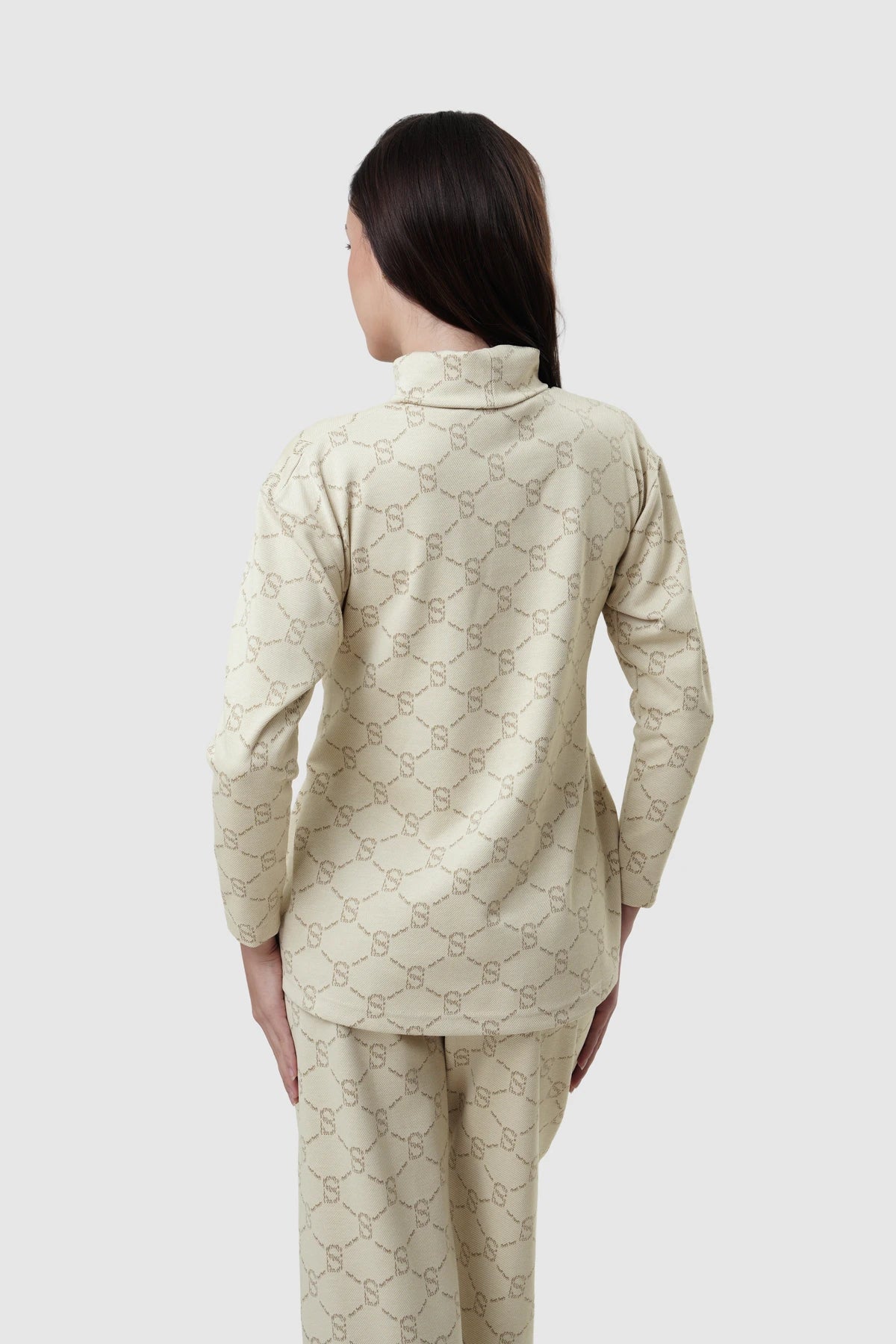 Beverly Monogram High Neck Top - Cream