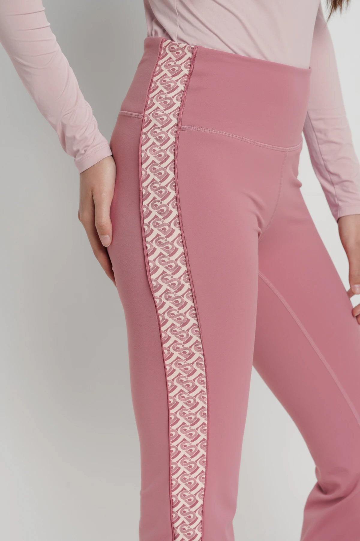 bimu high-waisted flare in mauvewood by buttonscarves signature bimu pattern detail