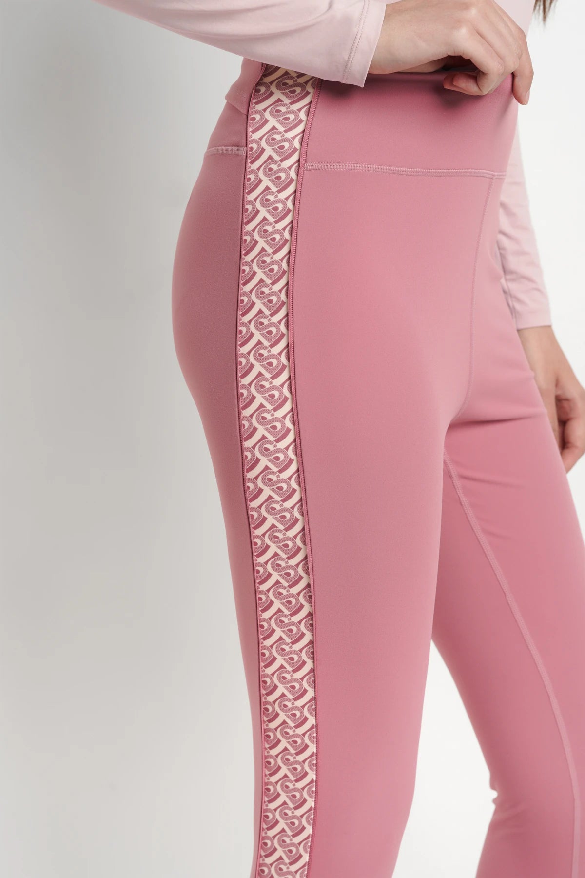 bimu legging in mauvewood by buttonscarves signature bimu monogram pattern detail
