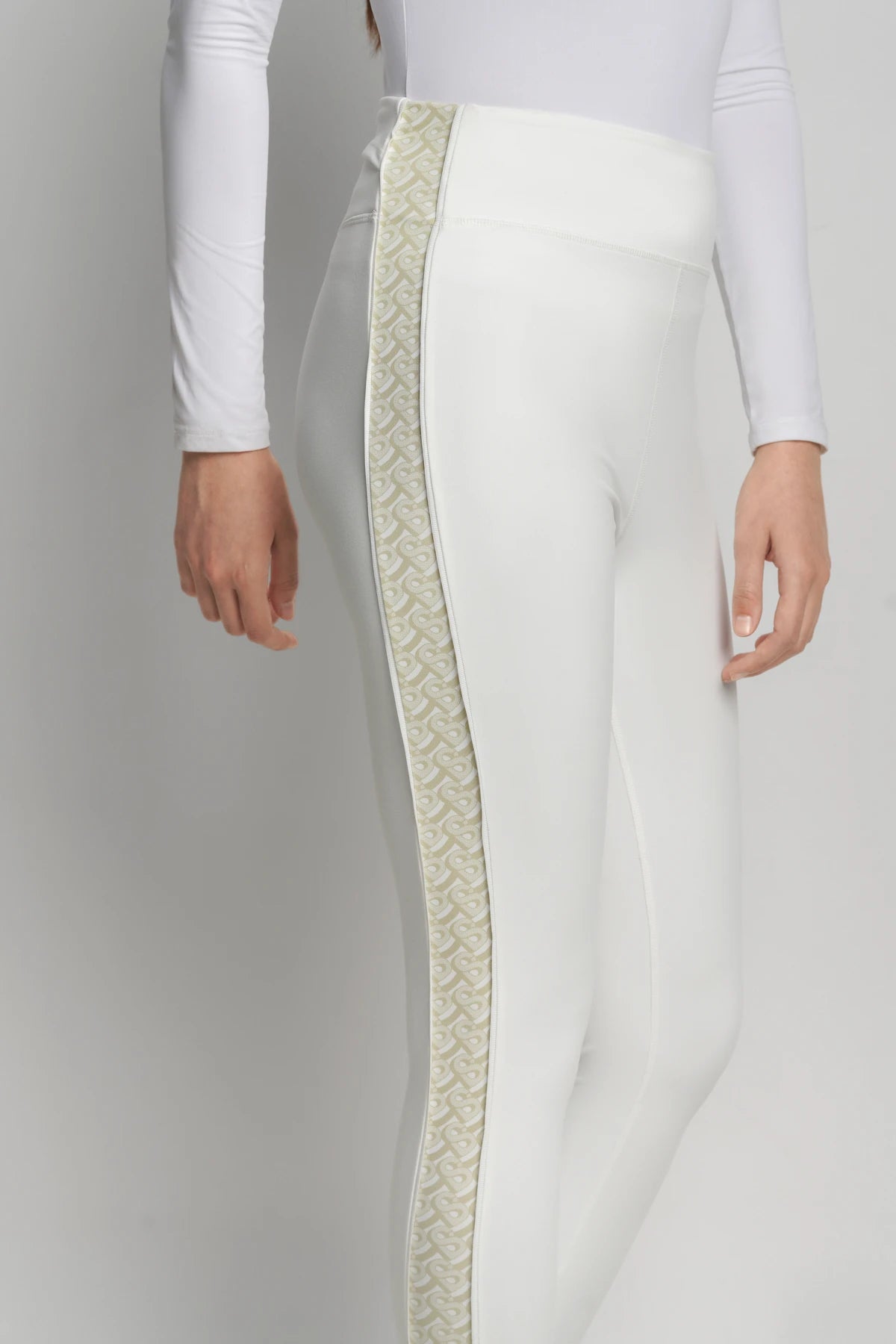 bimu legging in vanilla by buttonscarves signature bimu monogram pattern detail