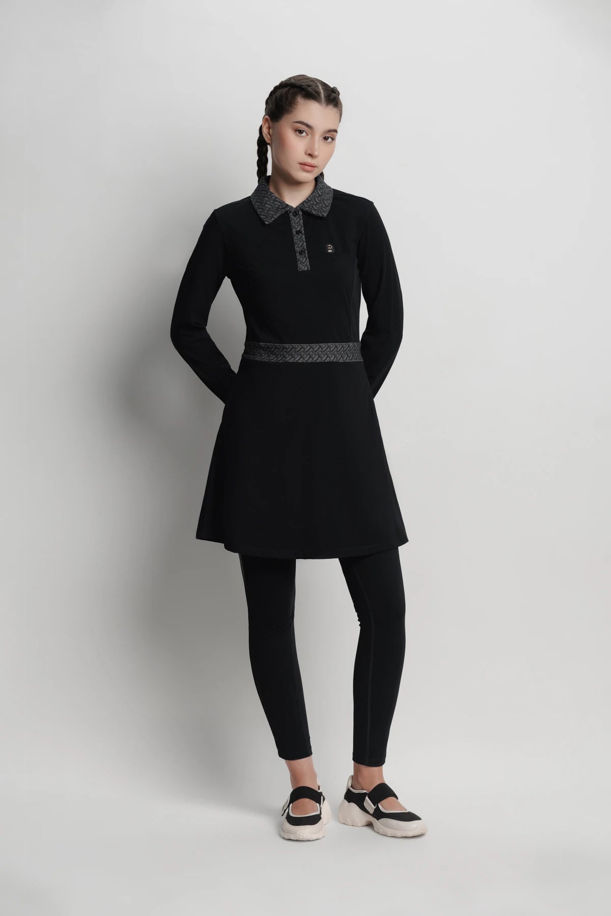 bimu polo dress in black by buttonscarves overview look