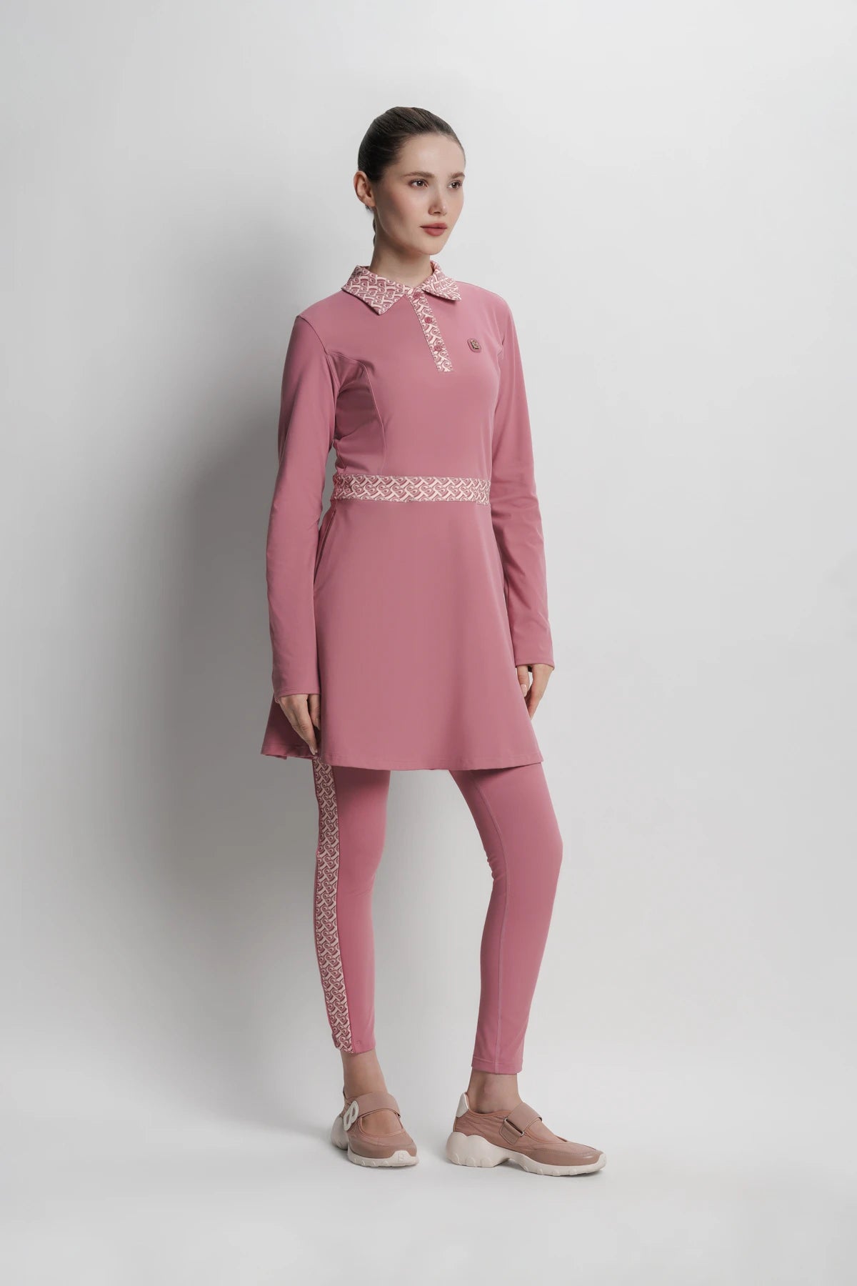 bimu polo dress in mauvewood by buttonscarves overview look