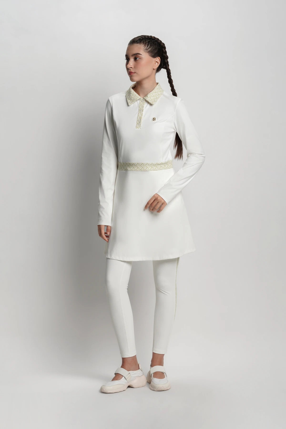 bimu polo dress in vanilla by buttonscarves overview look