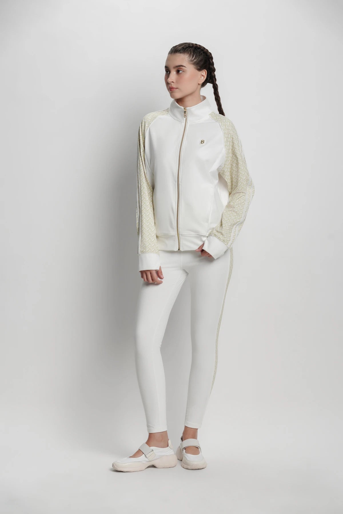 bimu shield jacket in vanilla by buttonscarves overview look