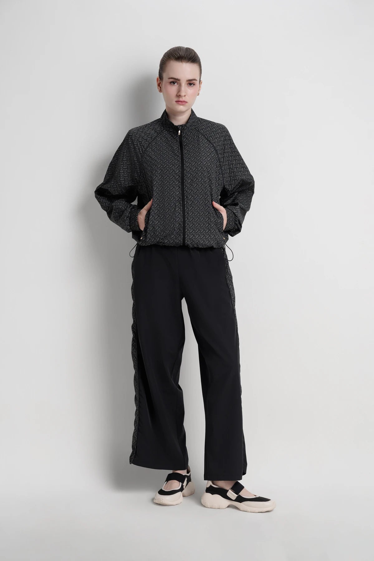 bimu windbreaker jacket in black by buttonscarves overview look