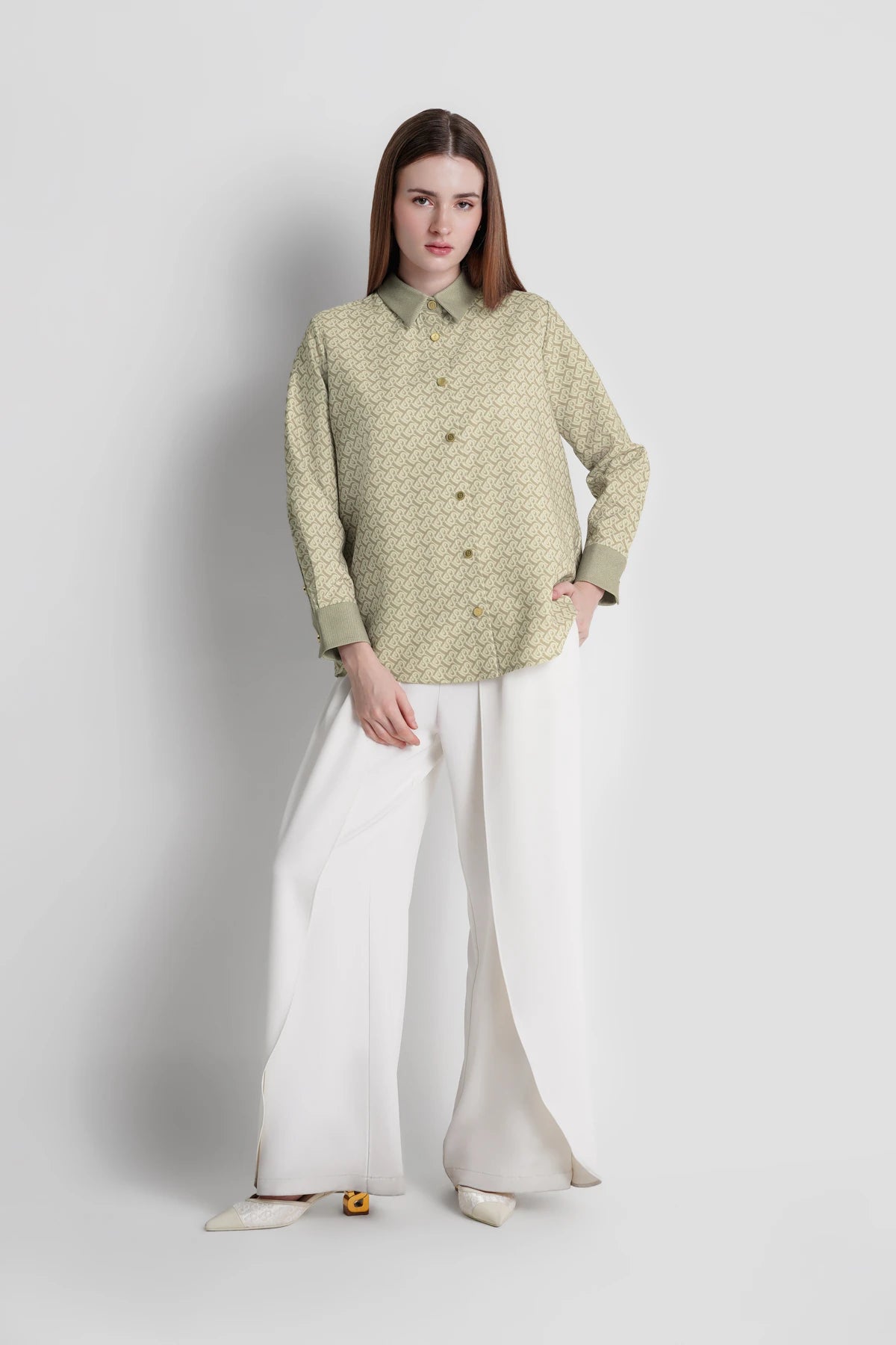 Bimu Twill Back Button Shirt - Beige