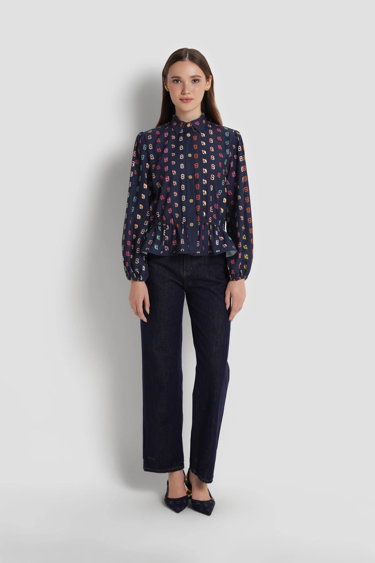 Nagita Peplum Shirt - Navy