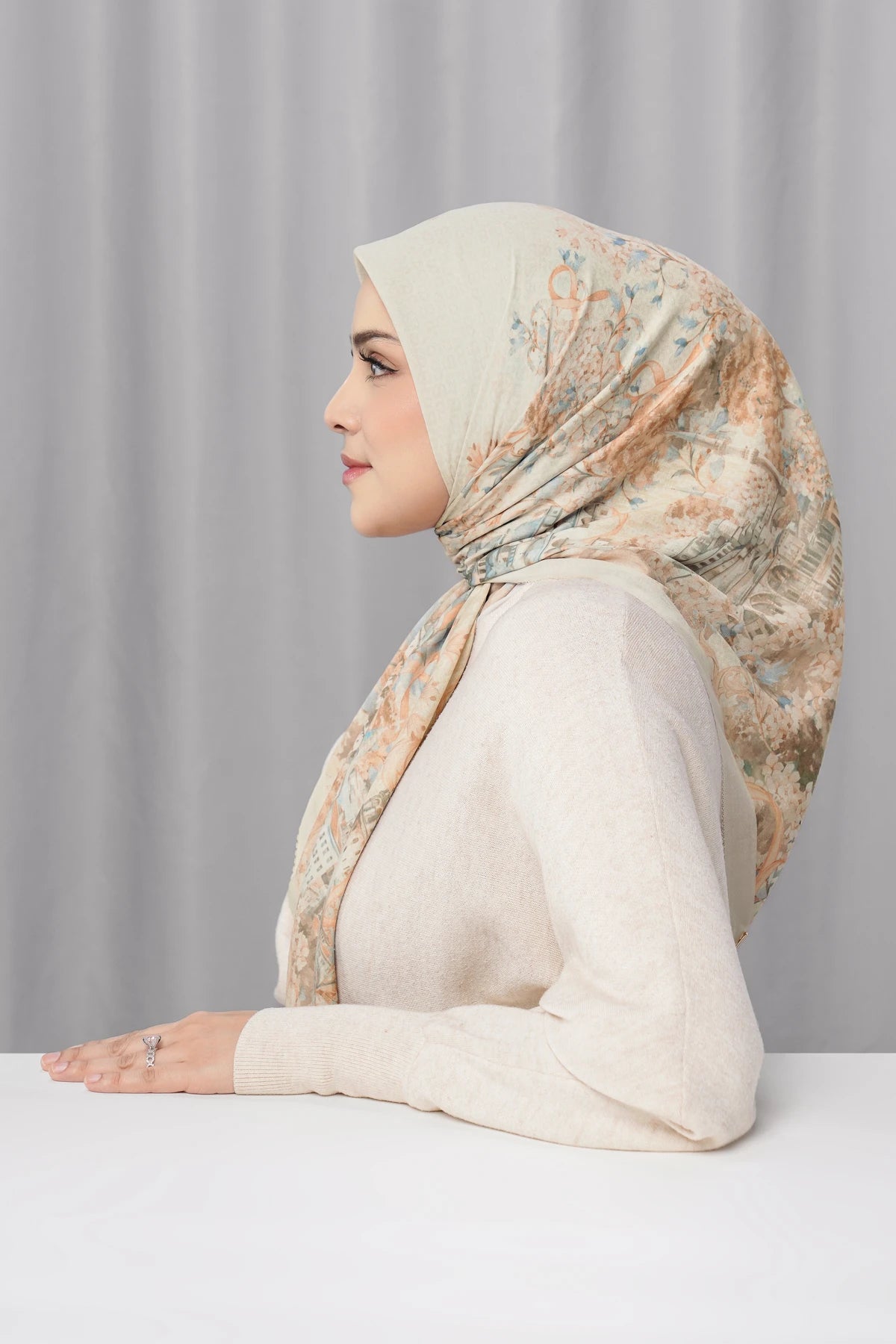 istanbul printed square scarf in dallah by buttonscarves side view