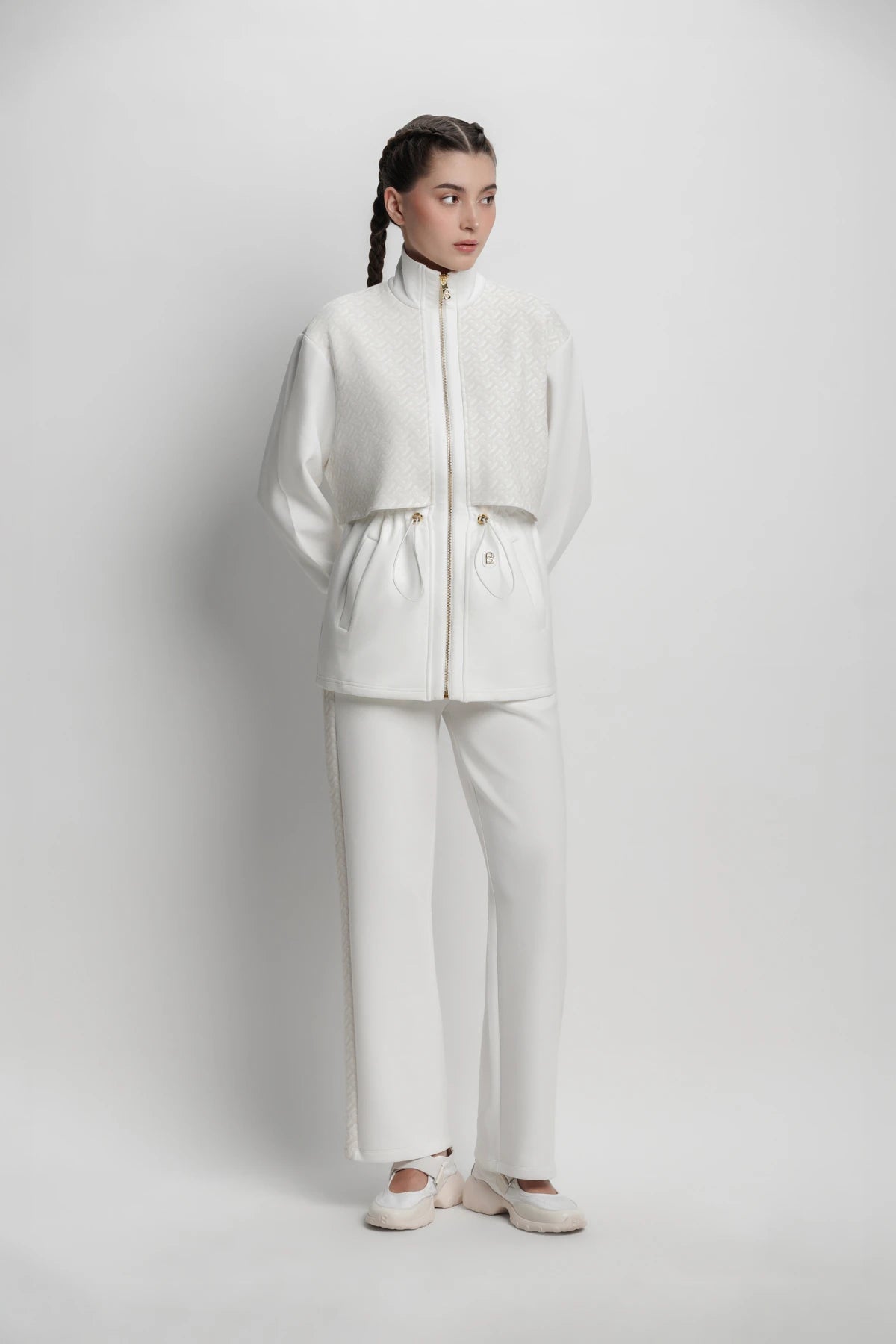 liora drawstring jacket in white by buttonscarves overview look